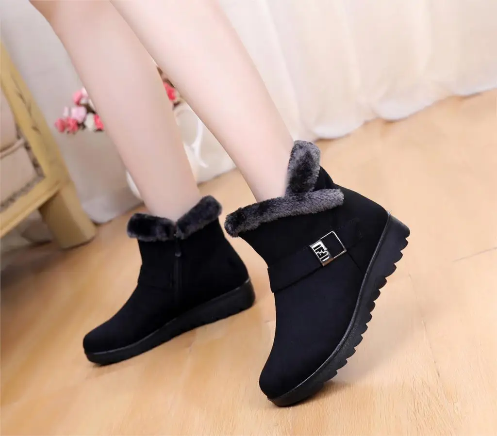 Snow Boots Women Winter Warm Fur Ladies buckle Platform Wedge Fashion Ankle Boot Female Comfort Casual Shoes Plus Size st480