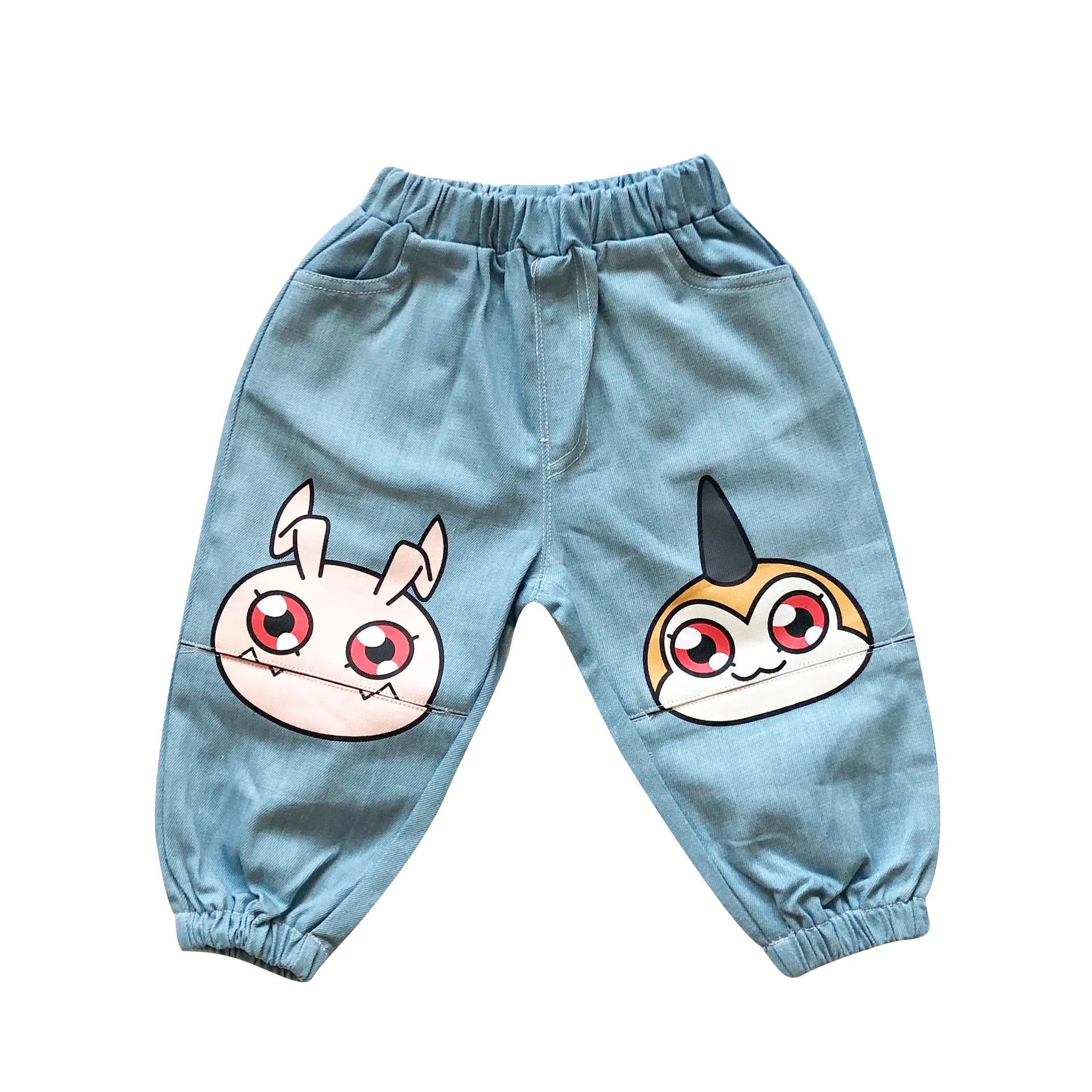 Tonytaobaby/осенне-зимняя одежда новые стильные джинсы для маленьких мальчиков и девочек повседневные штаны из чистого хлопка с милым рисунком