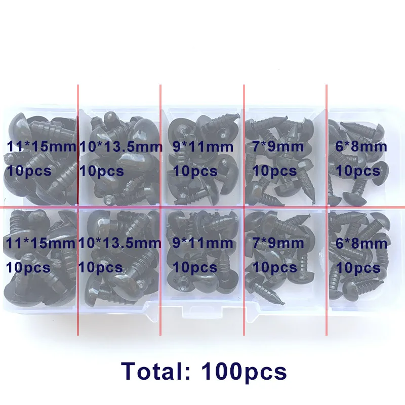 100pcs/box 8/9/11/13.5/15mm Mini Black Plastic Safety Triangle Nose for Toy Doll for Teddy Dog Stuffed Animals Dolls Accessories 6