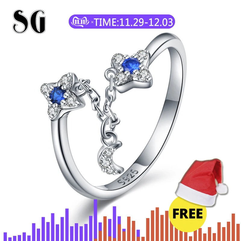 

SG 2019 new 925 sterling silver rings for women fshion adjustable blue Rings wedding jewely for gifts