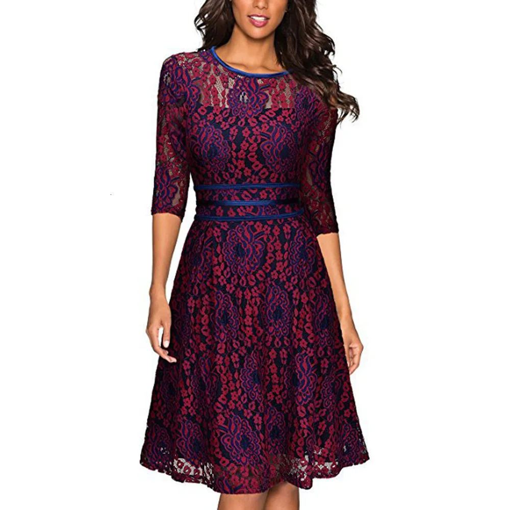 

BacklakeGirls Scoop Neck Half Sleeves A Line Lace Cocktail Dresses Zipper Back Cut Out For Cocktail Party Women Dress