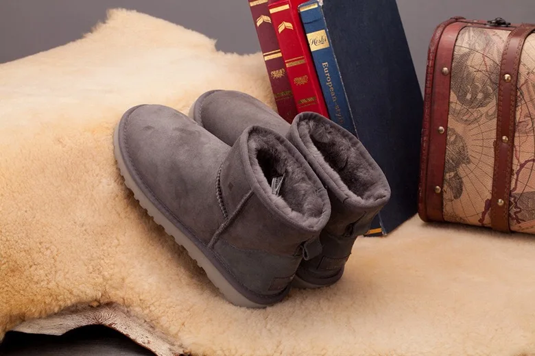 Dumoo/зимние ботинки из натуральной кожи с овечьим мехом женские ботинки в австралийском стиле зимние теплые женские ботильоны Botas Mujer 5854 г., базовые ботинки - Color: gray