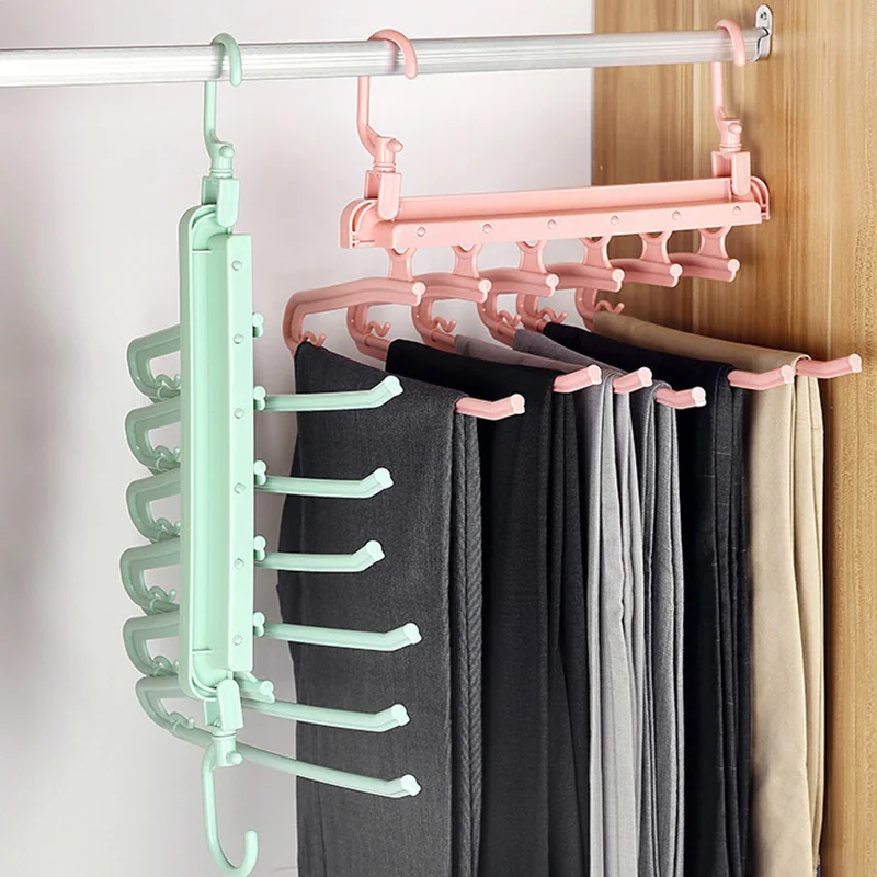 

Multi-layer Foldable Pants Coat Hanger Organizer Multifunction Plastic Pants Clothes Drying Racks Home Wardrobe Storage Rack