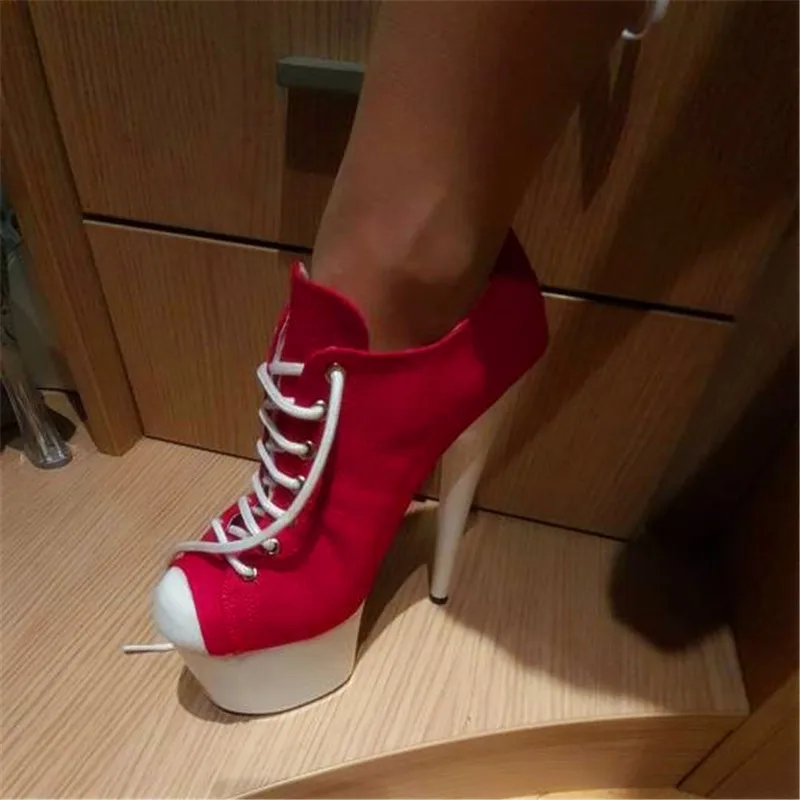 

15-17-20-23cm stiletto heels, 7-9in pole dancing boots, canvas sexy nightclub model party stage and high-heeled ankle boots