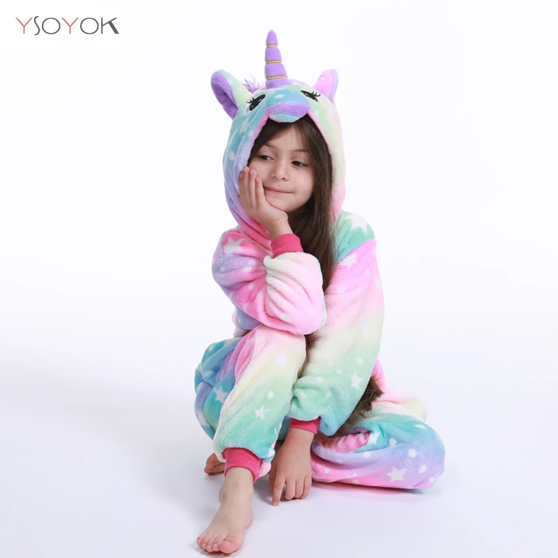 Kigurumi/детская зимняя одежда для сна Детские пижамные комплекты с единорогом и