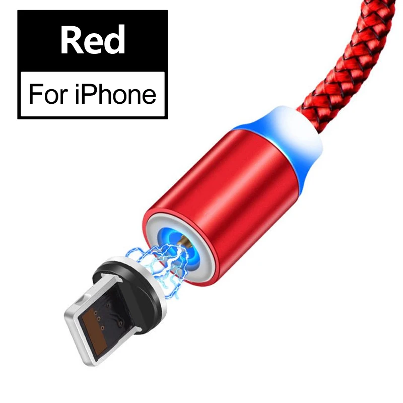 Светодиодный магнитный usb-кабель Магнитный USB type C Micro usb IOS для iPhone Xs Xr X 8 7 6 Plus 5 SE huawei Xiaomi samsung Быстрая зарядка - Цвет: Red IOS Cable