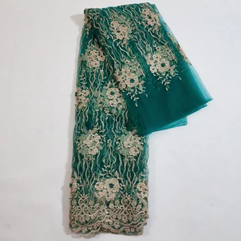 

Tulle Lace Fabric 5yds/lot Rhinestone Beads Fabrics Gorgeous Dress Party Event Asoebi Dress High Quality Fabric Lace