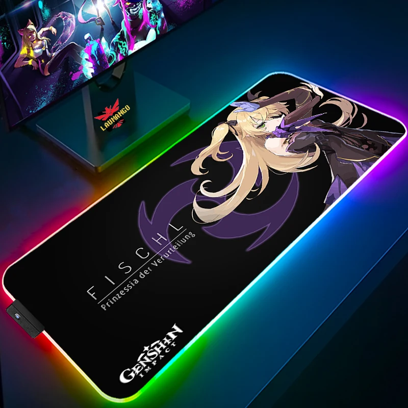 Игровой коврик для мыши Genshin Impact с RGB-подсветкой резиновый светодиодный