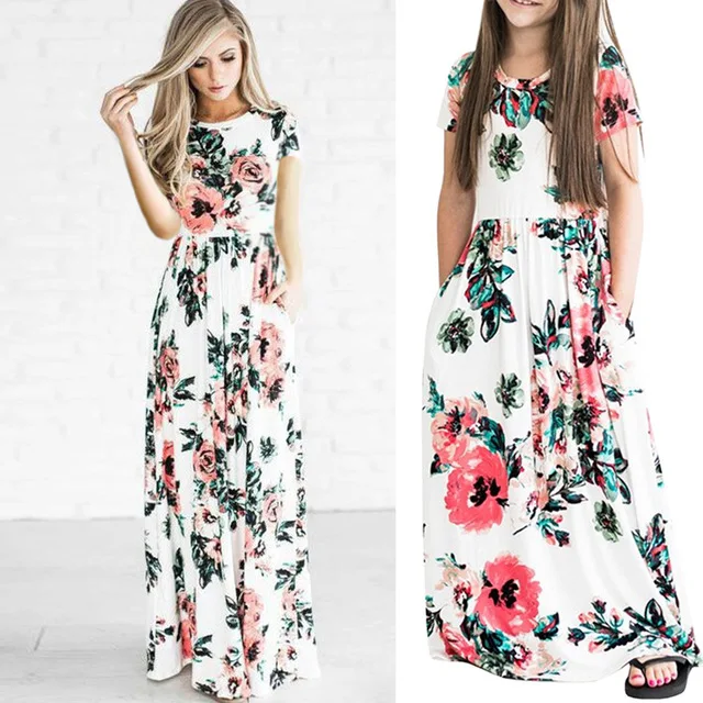 Summer Mommy and Me Matching Floral Dresses for Mothers and Daughters