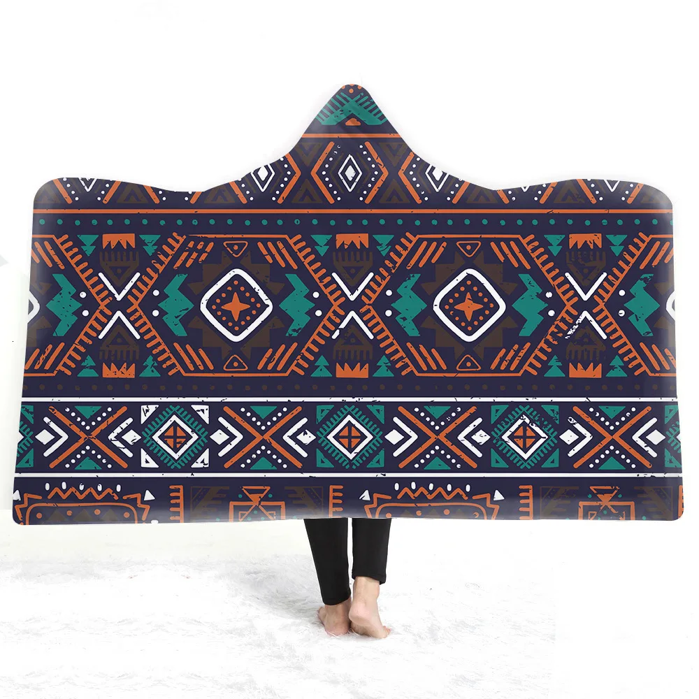

Mandala Bohemia Hooded Blanket Stripe 3D Printed Plush For Sofa Velvet Sherpa Fleece Blanket Microfiber Warm Cover Drop Shipping