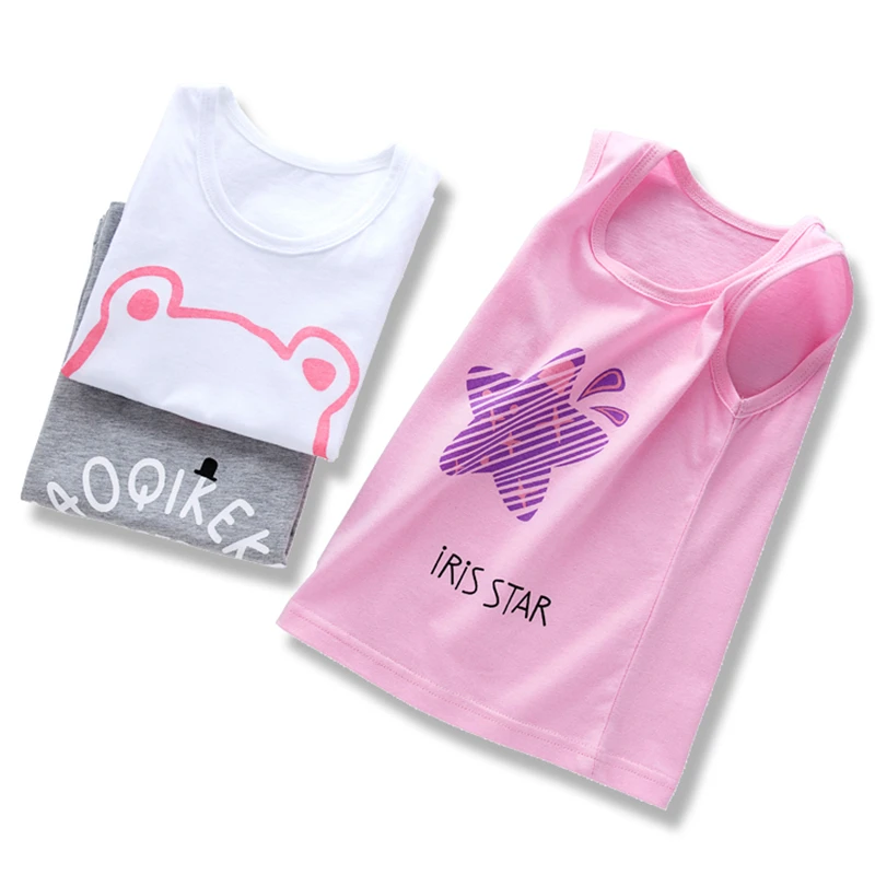 

2018 Summer Kids T Shirt For Boys Cartoon Sweatshirt For Girls O-neck Tops 100%Cotton Sleeveless T-shirts children's Clothes