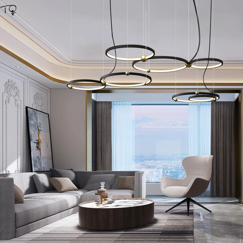 Günstige Einfache Moderne Kunst Kreis Metall Ring Anhänger Lichter Minimalist Nordic Led Hängen Lampe Esszimmer Restaurant Wohnzimmer Speichert
