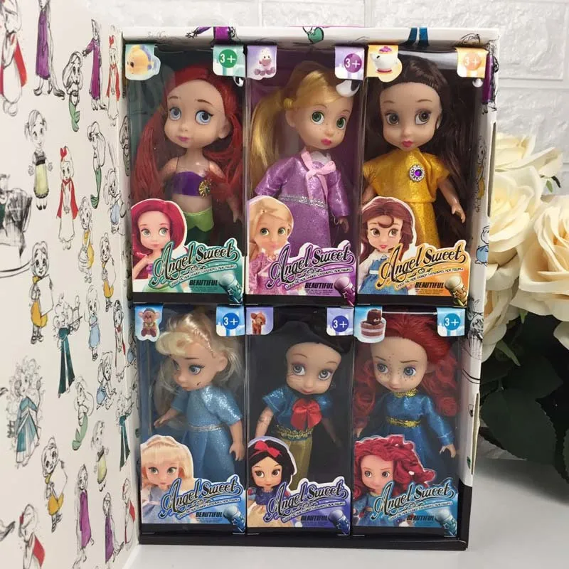 Angelsweet Disney Collection de poupées congelées 6 pièces Collection de poupées coffret cadeau conte de fées blanche-neige petite sirène fille jouets pour les enfants