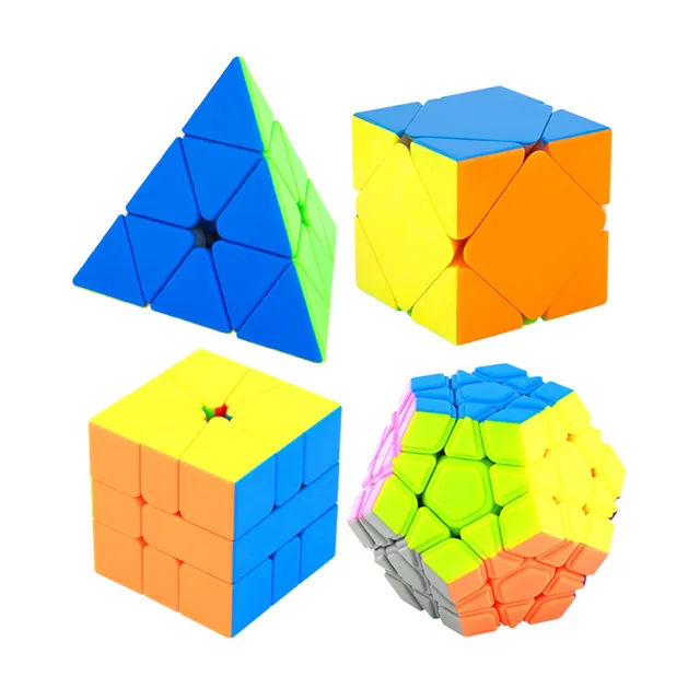 4pcs Speed Cube Set Moyu MofangJiaoshi 2x2 3x3 4x4 5x5 Meilong Magic Cube pyramid skew Megaminx SQ1 Packing Educational Toys 4