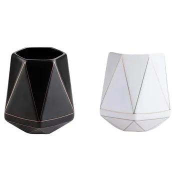 

Pencil Holder Organizer,Special Polyhedron Golden Pattern Ceramic Pen Holder [Pen Cup] [Makeup Brush Holder]