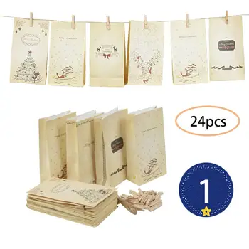 

24pcs Christmas Kraft Bags Merry Christmas Gift Candy Bags Food Cookies Packing Paper Bags Treat Bags With Strings