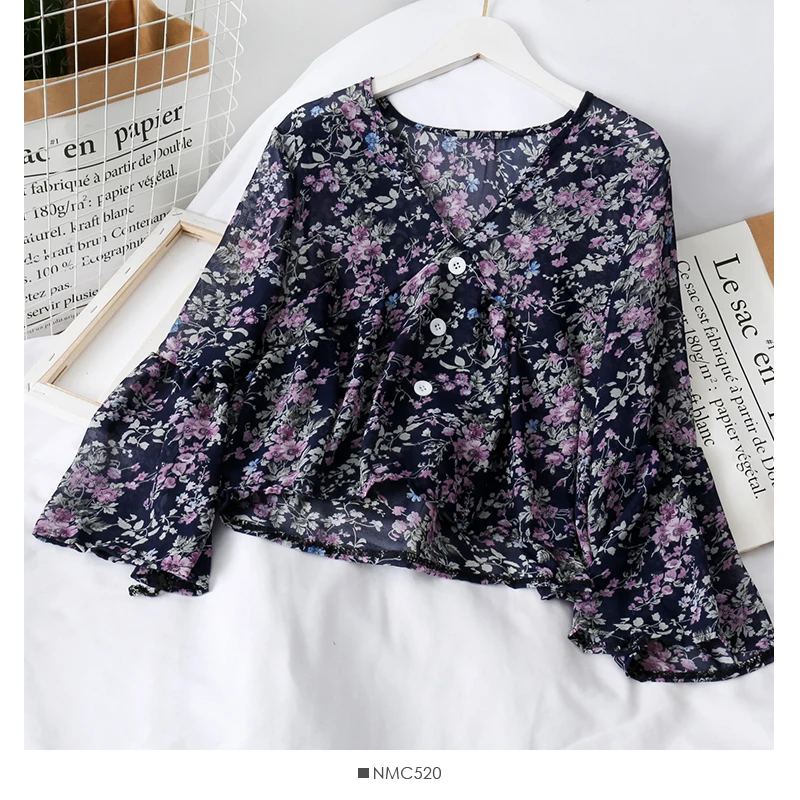 HELIAR Women Flower Printed 2020 Summer Blouse Women Buttoned Up Blouse For Women Casual Long Sleeve Blouse For Women