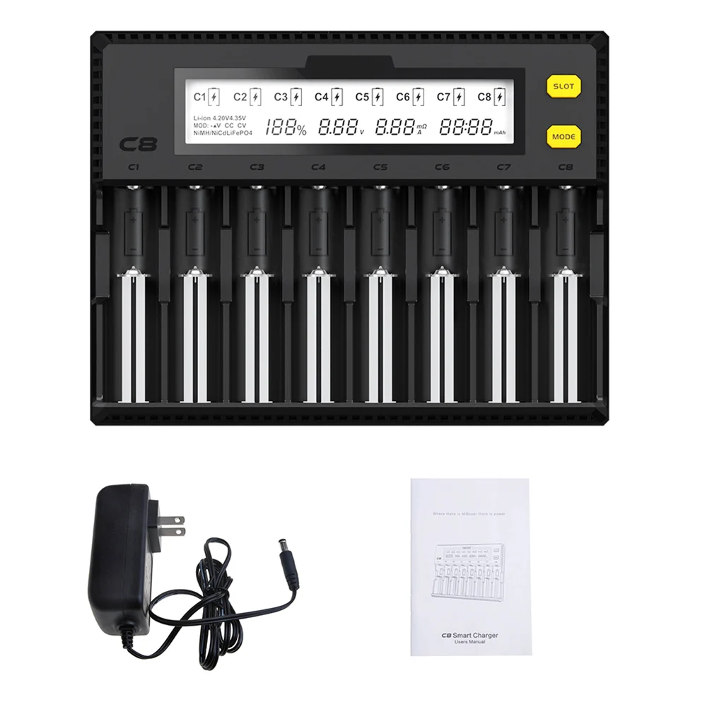 

Battery Charger Intelligent LCD Display 8 Bay For Li-ion LiFePO4 Ni-MH Ni-Cd 1.5A Universal