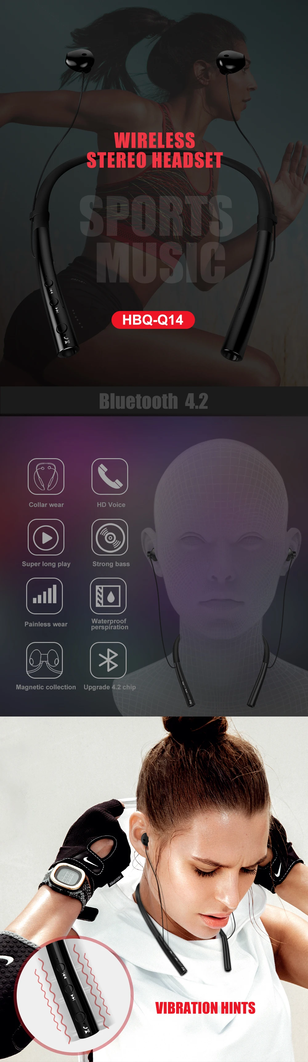 Jinreach Q14 Bluetooth наушники встроенный легкий беспроводной шейным ободом гарнитура Водонепроницаемый наушники стерео наушники для спорта