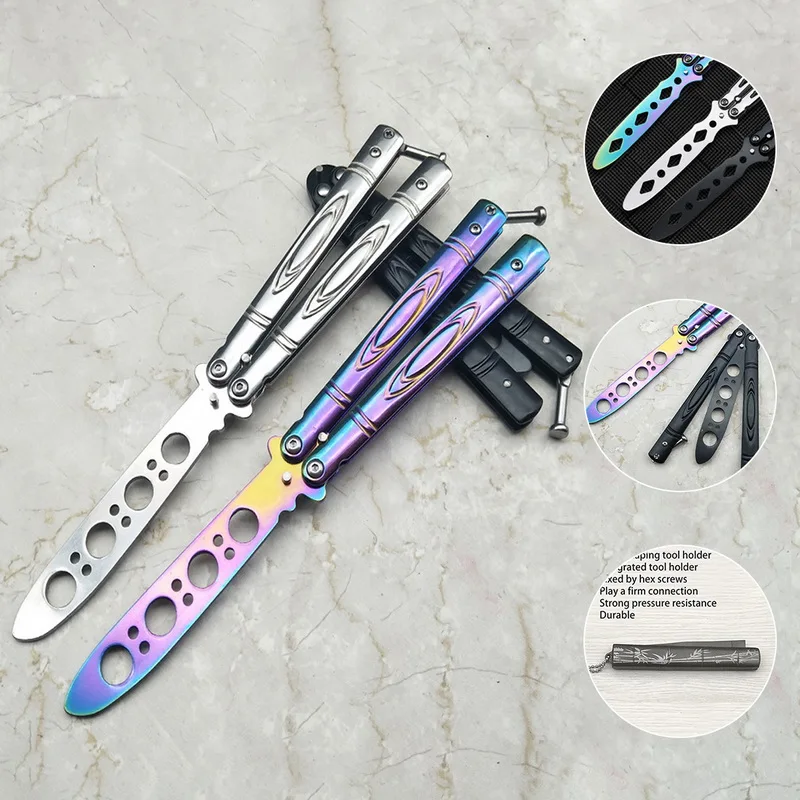 

Folding Knife For Balisong Trainer Training Practice Butterfly Style Dull Blade Knife Stainless Steel Butterfly Knife 2020 New