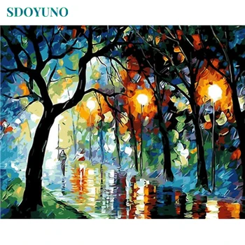 

SDOYUNO 40x50cm DIY frame Oil Painting By Numbers colorful tree Landscape Picture By Numbers On Canvas acrylic paint set for kid