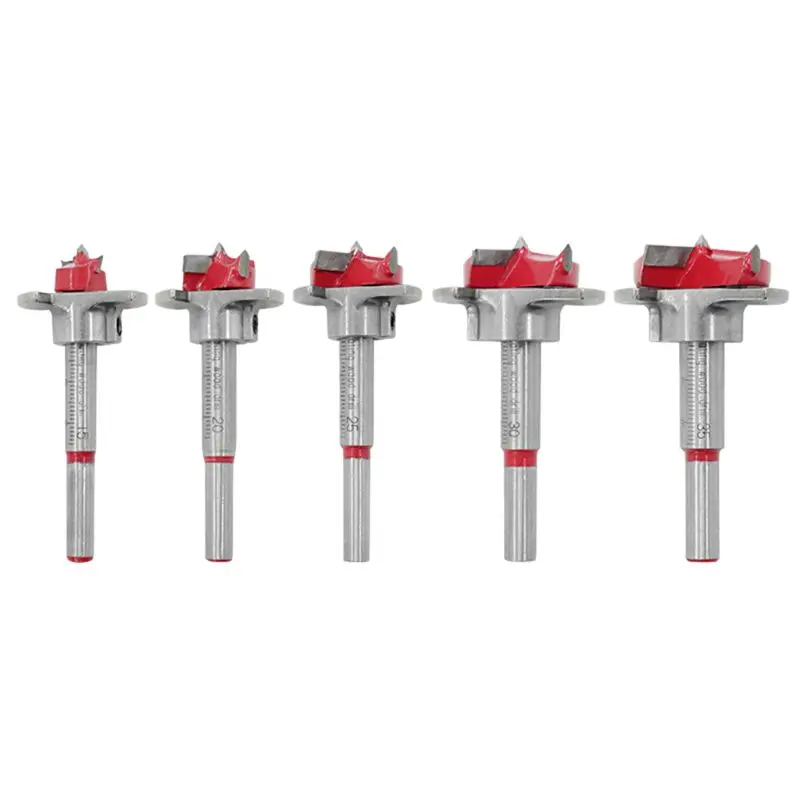 5pcs 15-35mm Adjustable Carbide Drill Bits Hinge Hole Opener Hex Wrench Tipped