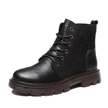 

BEYARNE fashion genuine leather women autumn boots flat ankle lace-up female shoes platform rubber boots women basic shoesE1090