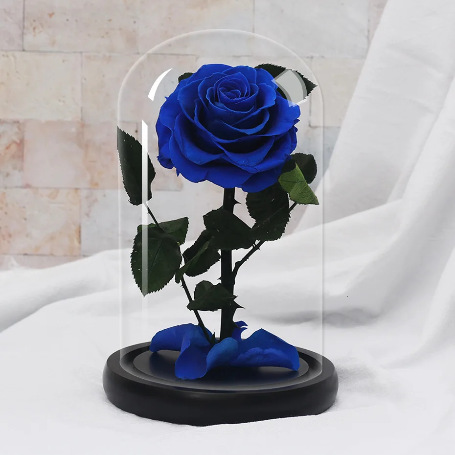 Красавица и Чудовище Forever Rose Flower консервированная бесцветная свежая роза в стеклянном куполе Свадебные украшения подарки на день Святого Валентина