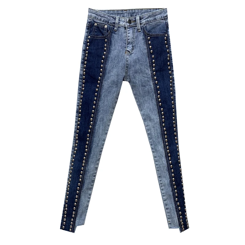 Европейские джинсы брюки женские весна и осень цветные брюки карандаш заклепки стрейч для похудения обтягивающие джинсовые брюки
