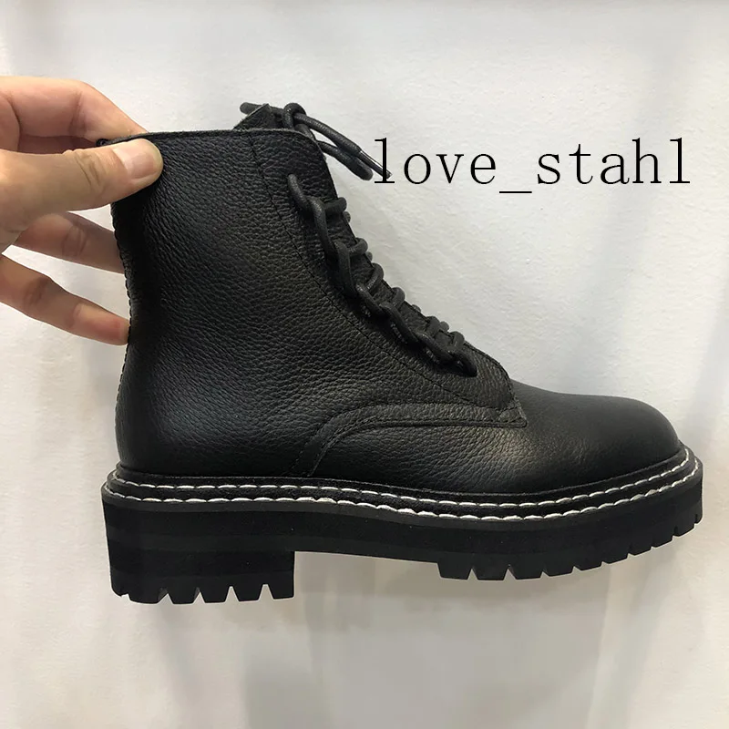 women top quality Genuine Leather pebbled lace-up ankle boots street punk rock boots thick-soled non-slip rubber sole