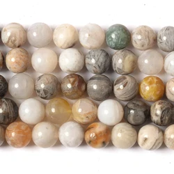 Enhanced Natural Stone Beads Collection: Aventurine, Lava, Amazonite, and Malachite Crystals for DIY Jewelry and Bracelet Crafting (4/6/8/10/12mm) (Bamboo Agate)