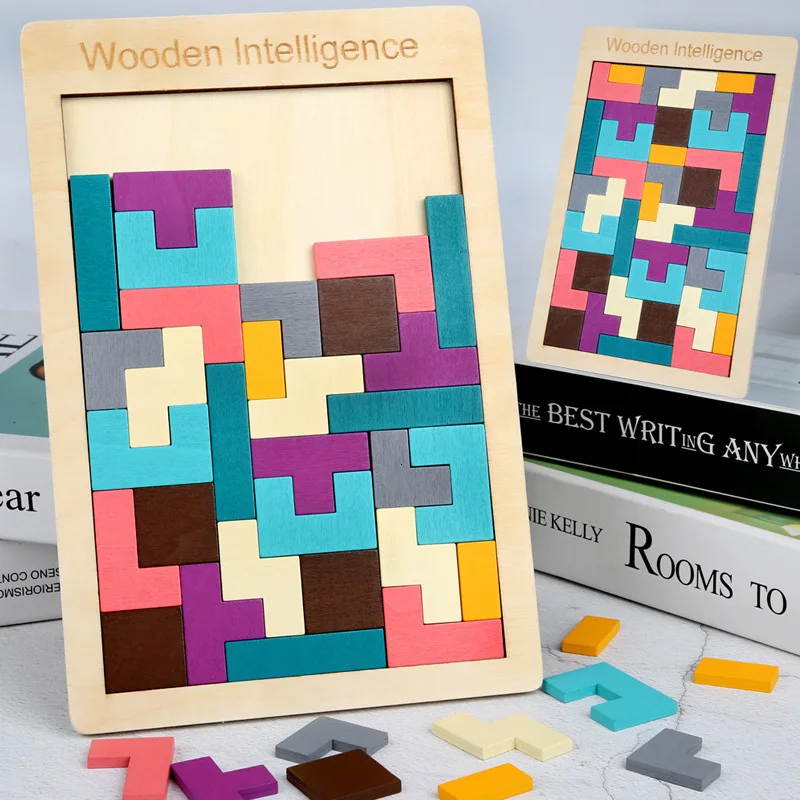 Tangram красочные деревянные паззлы для мозга игрушки тетрис игра Дошкольное