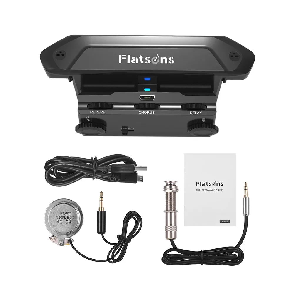 Flatsons FR2 Multi-functional Acoustic Guitar Resonance Pickup Amplifier Pick Up with Volume Mic Delay Reverb Chorus Controls