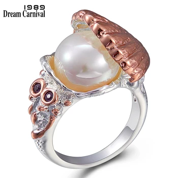 

DreamCarnival 1989 New Arrived Women Wedding Ring Pearl Inside Shell Two Tones Colors Zirconia Fashion Jewelry Must Have WA11773