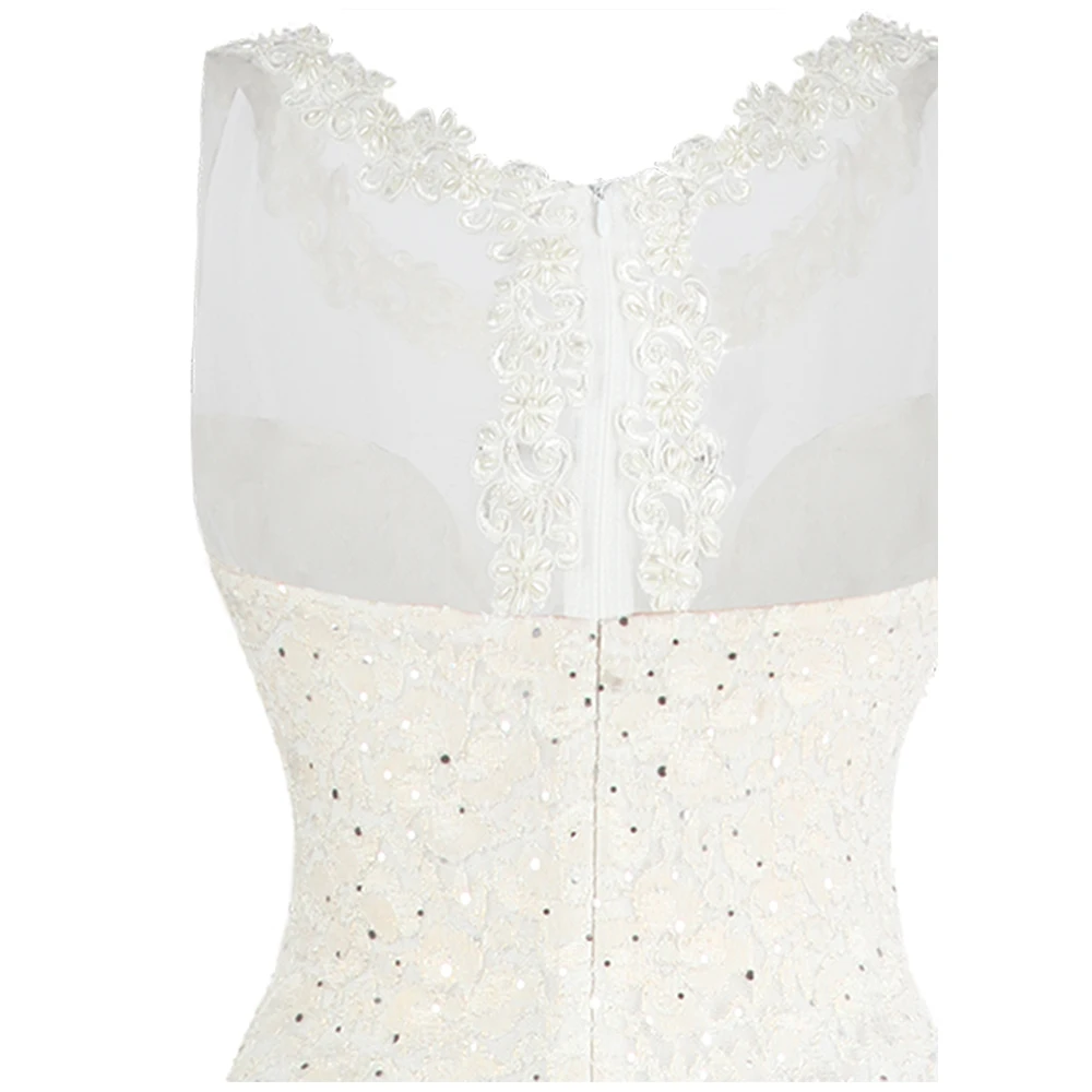 Angel-fashions Для женщин Прозрачная Тюль элегантное кружевное длинное вечернее платье Bodycon Белый J-191013-S