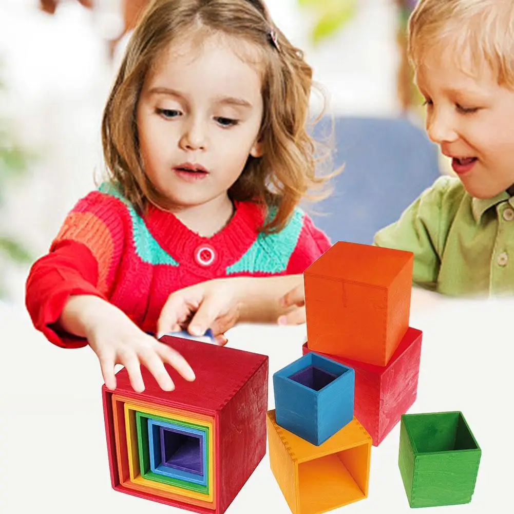 

6PCS Children's Wooden Puzzles Set Early Educational Rainbow Building Blocks Puzzle Assembly Toys for Children over 2 Years Old