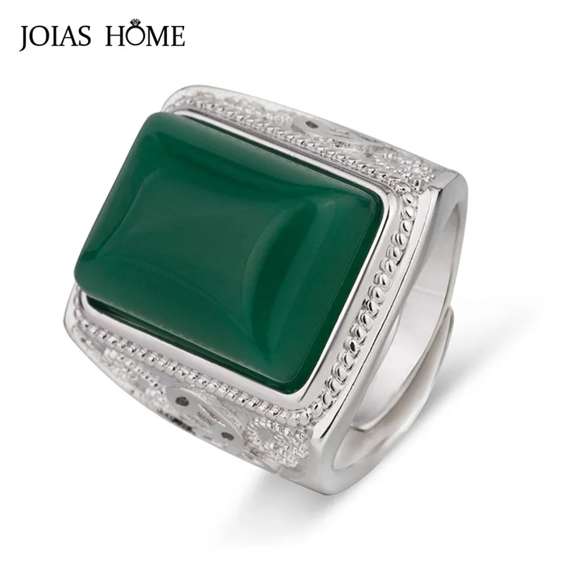 JoiasHome Rectangle Green Agate Ring for Men Silver 925 Jewelry Gemstones Ethnic style Male Luxury Opening adjustable Ring Gifts JoiasHome Rectangle Green Agate Ring for Men Silver 925 Jewelry Gemstones Ethnic style Male Luxury Opening adjustable Ring Gifts