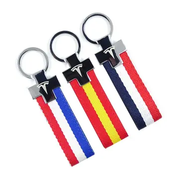 

Car styling Flag color ribbon key chain Car Keychain Car Keyring For TESLA Model S Model 3 Model X car Accessories