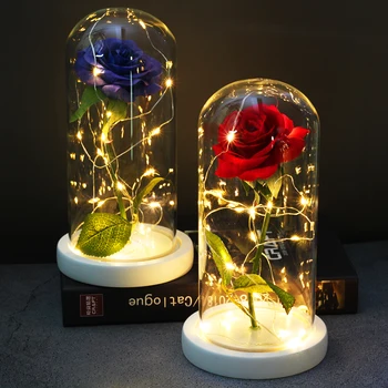 

Beauty And Beast Eternal Flower Rose In Flask Wedding Decoration Artificial Flowers In Glass Cover For Valentine's Day Gifts
