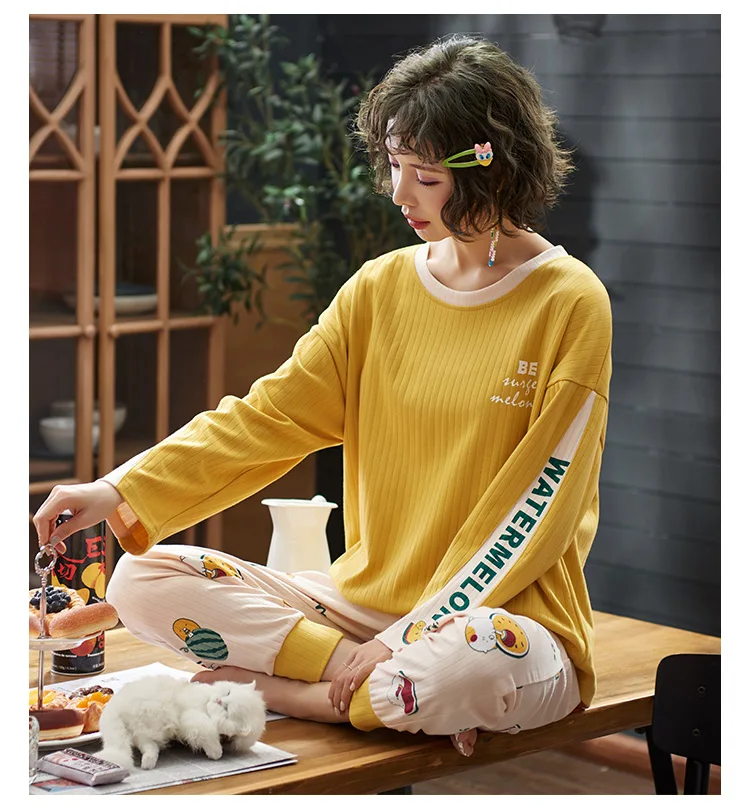 Women Clothes Pajamas Sets Spring Autumn Cotton Women Long Sleepwear Suit Home Women 4XL Female Sleepwear