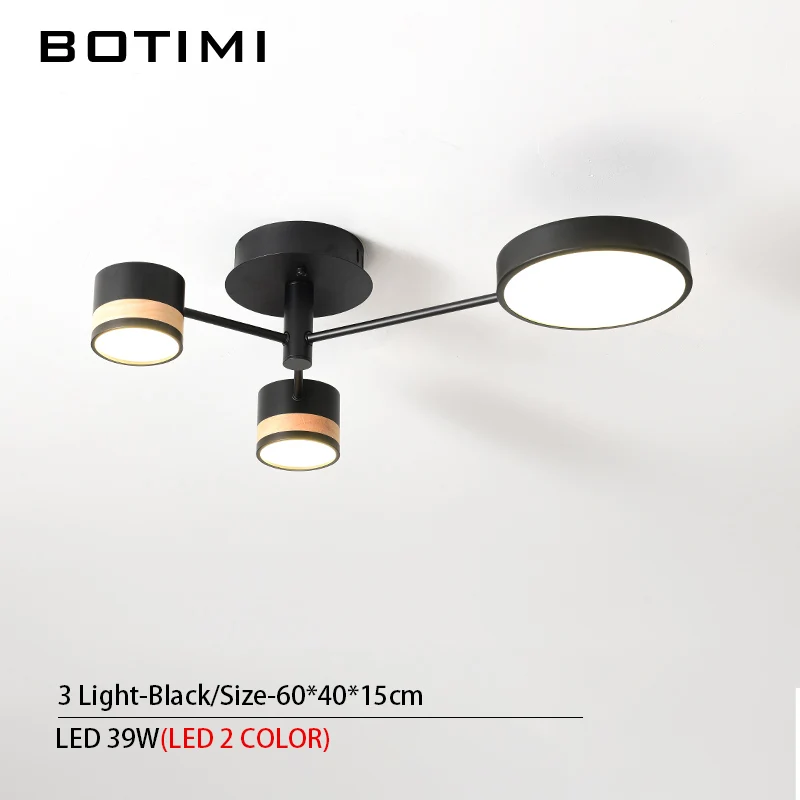 Black 3 Light BOTIMI, домашний декор, светодиодный потолочный светильник для гостиной, круглые металлические потолочные лампы, монтируемые на поверхности, обеденные люстры, Светильники для спальни - Цвет корпуса: Black 3 Light