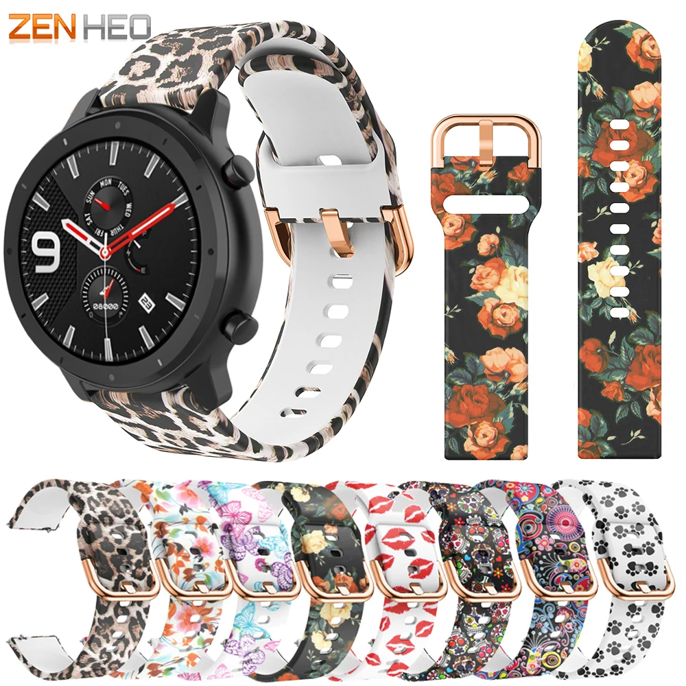 Ремешок силиконовый для часов Huami Amazfit GTR сменный Браслет с цветочным принтом Samsung
