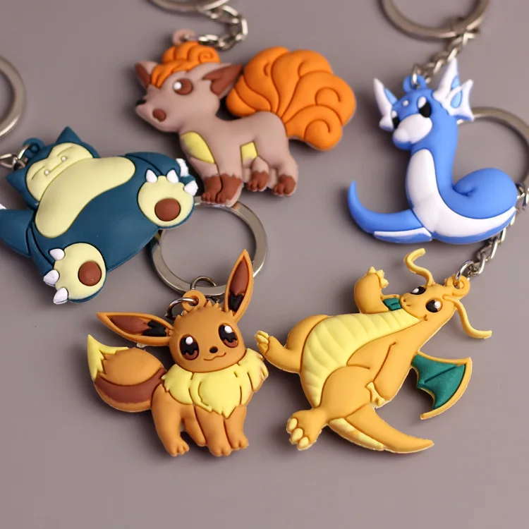 

TAKARA TOMY Pokemon Pokemon Toys Pikachu Keychain PVC Soft Rubber Pokemon Silicone Pendant gender reveal Key Ring Snorlax party