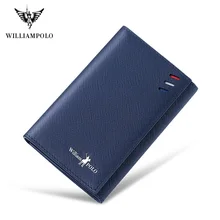 WilliamPolo full grain leather Tri Fold Wallet men casual
multi-function card bag Purses buckle Money Bag Credit Card Holder