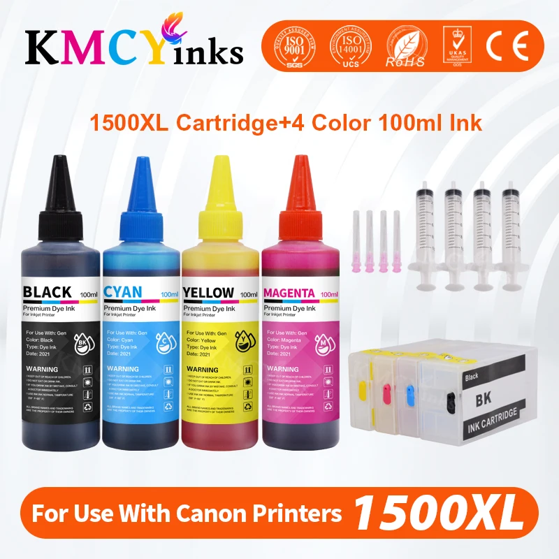 

KMCYinks PGI-1500 Refillable Ink Cartridge + 4 Bottle Dye Ink for Canon MAXIFY MB2050 MB2150 MB2350 Inkjet Printer for PGI1500