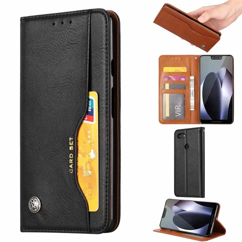 

Card Holder Stand Wallet Phone Case for Google Pixel 3 3A 4 XL Luxury Leather Magnetic Flip Cover Business Style Anti-knock
