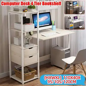 

Upgraded Computer Laptop Desk 120cm Modern Style Computer Desk with 4 Tiers Bookshelf for Home Office Studying Living Room