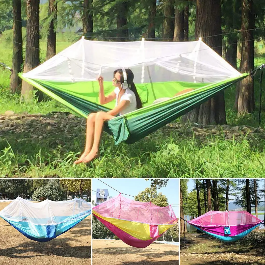 

Durable Solid With Mosquito Net Hammock 300kg Outdoor Camping Random Hammock Single Bed Outdoor, Home
