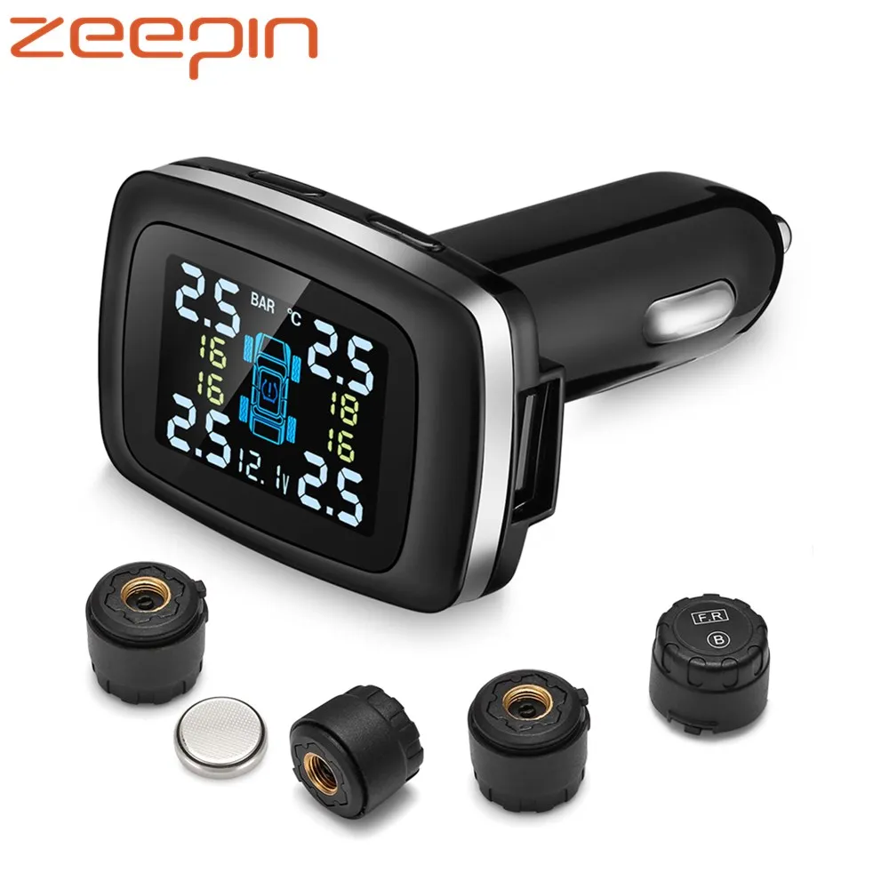 Zeepin C100 TPMS USB прикуриватель с ЖК экраном система контроля давления в шинах 4