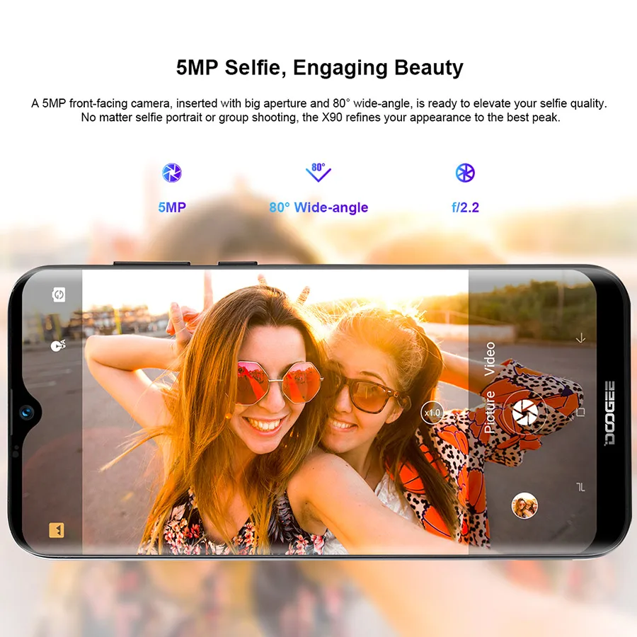 Смартфон DOOGEE X90, 6,1 дюймов, 19:9, дроп LTPS экран, смартфон, четыре ядра, 16 Гб ПЗУ, 3400 мАч, две sim-карты, 8 Мп+ 5 МП, WCDMA, Android Go